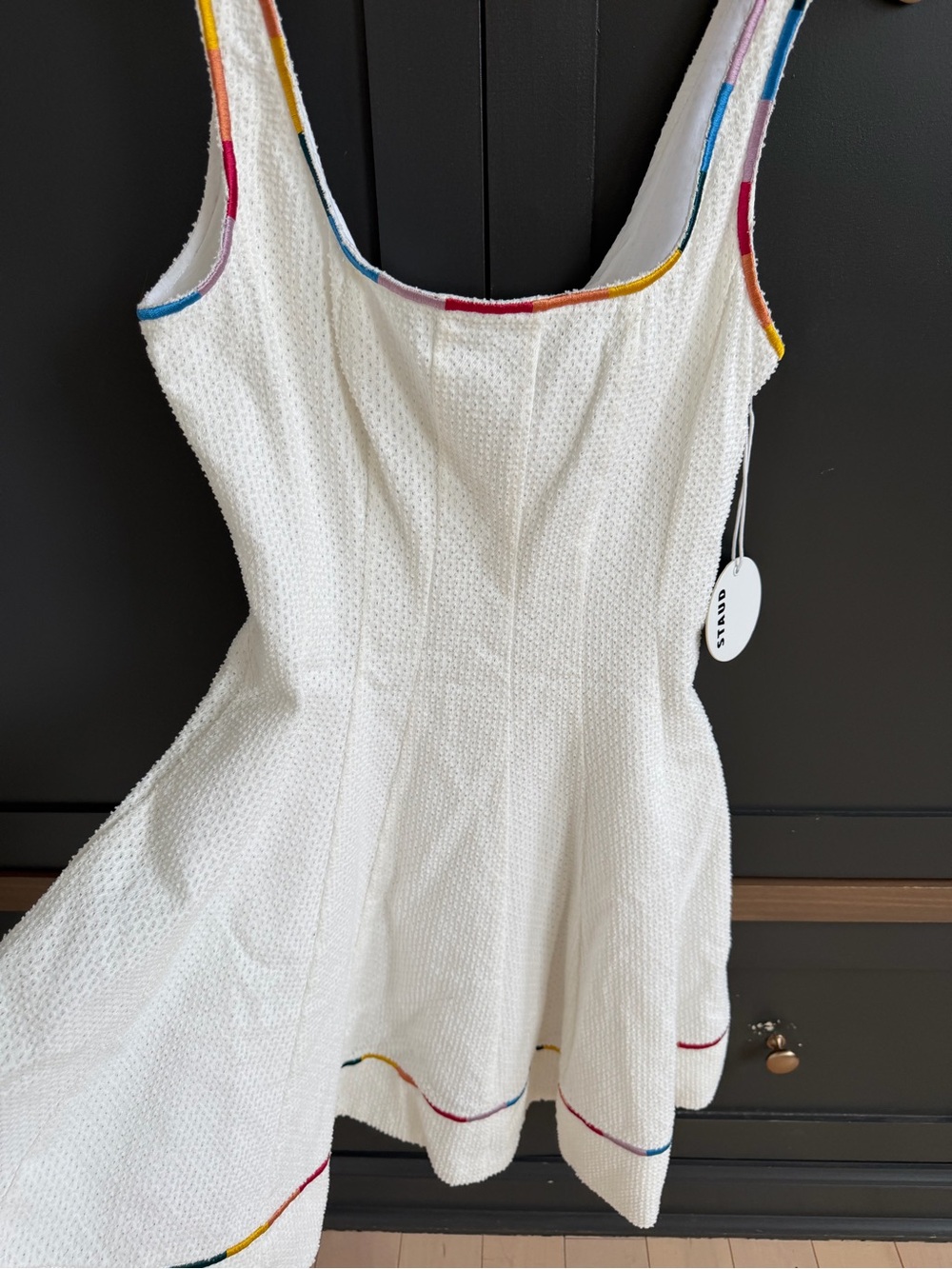 STAUD Wells Embroidered White Minidress with Multicolor Trim | 6 | NWT - Picture 3 of 14